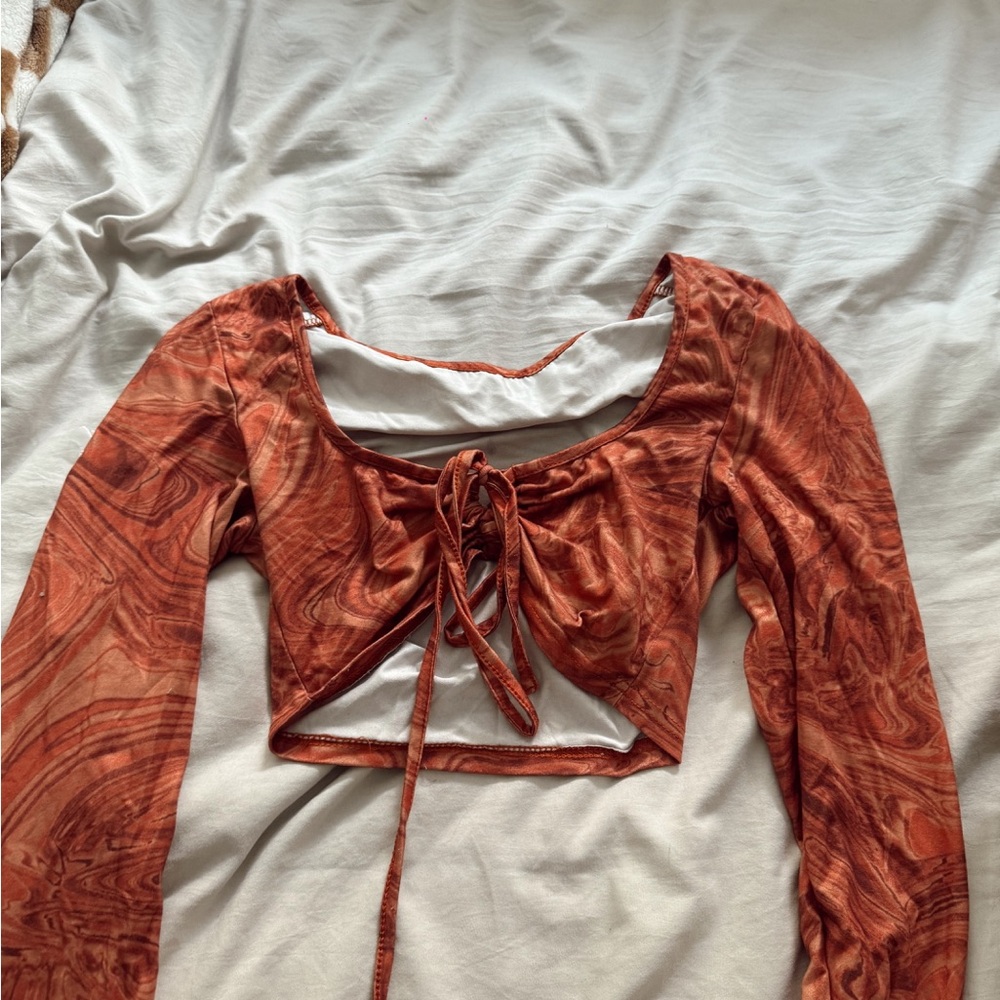 Rust Tie-Front Crop Top